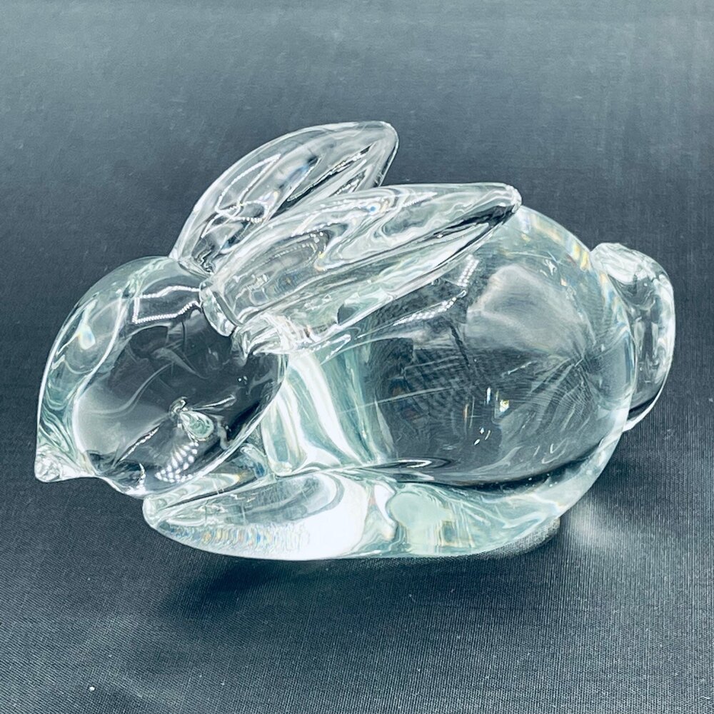 Murano Style Vintage Clear Art Glass Bunny Hand Blown Rabbit Paperweight